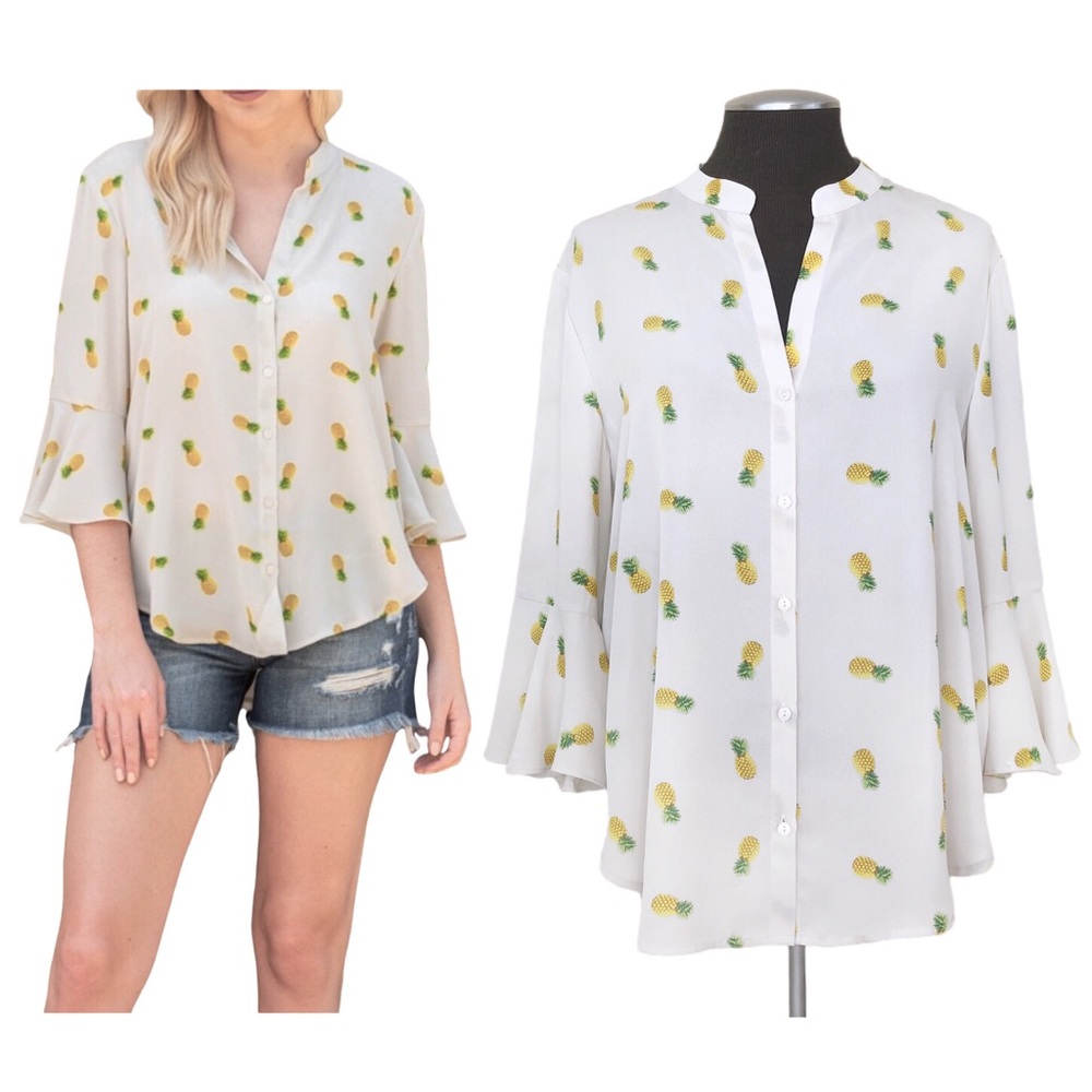 Lush - Pineapple Bell Sleeve Button Down Blouse